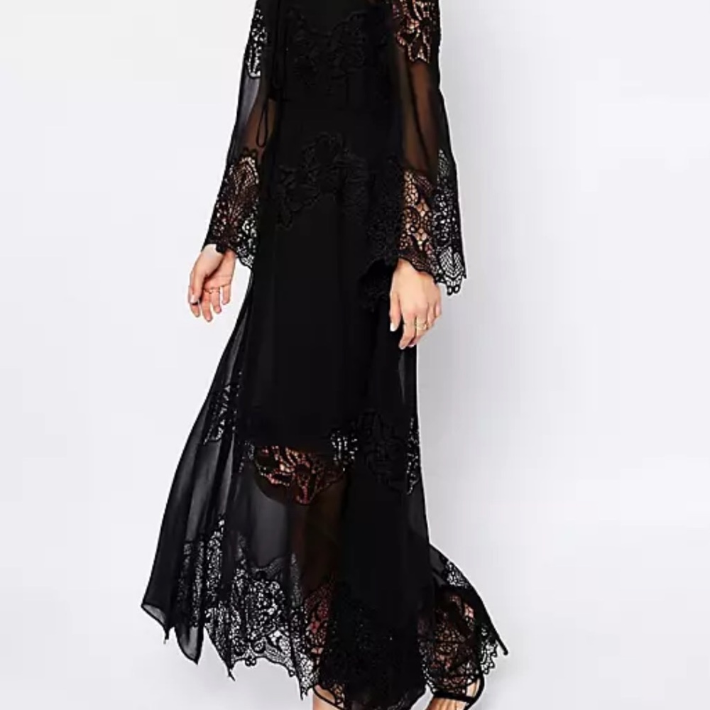 Black boho lace bell sleeve hippie festival dress